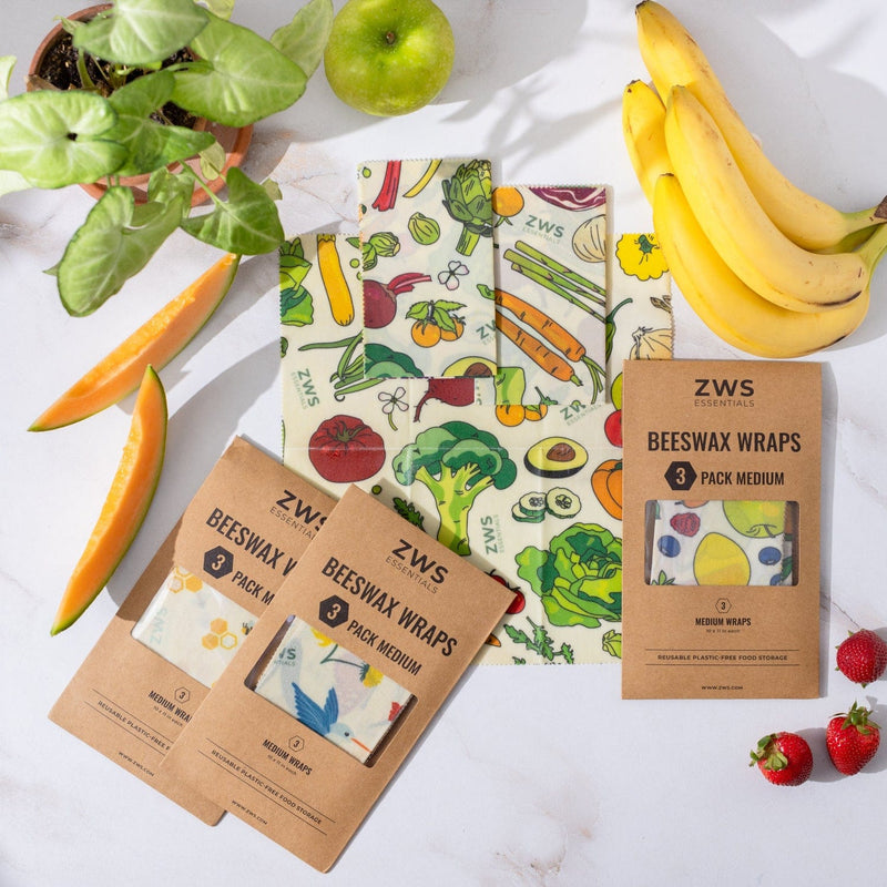ZeroWasteStore.com Beeswax Wraps Food Wraps Lavender Honeycomb / 3-Pack Medium,Pollinators / 3-Pack Medium,Fruit / 3-Pack Medium