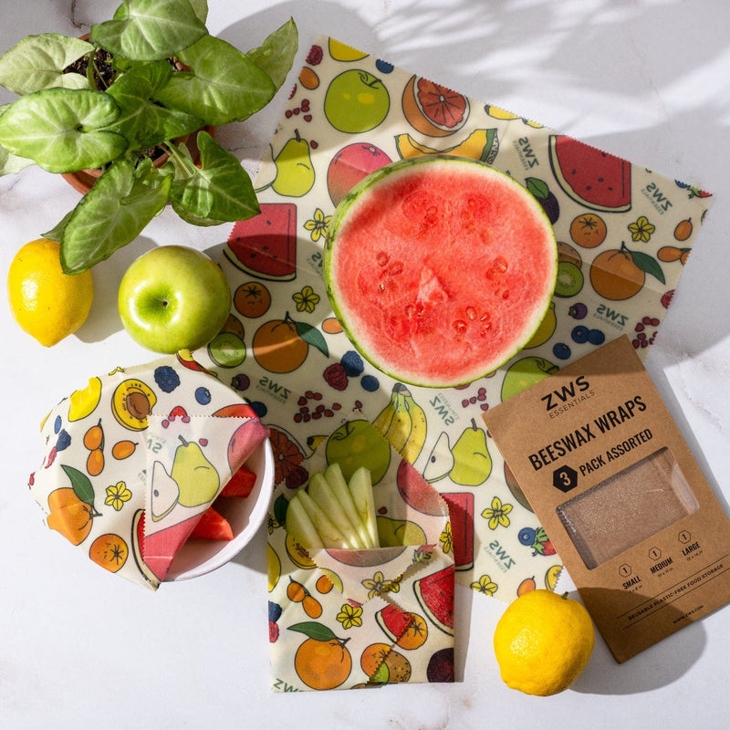 ZeroWasteStore.com Beeswax Wraps Food Wraps Lavender Fruit / 3-Pack Assorted + Bread Wrap,Fruit / 3-Pack Assorted