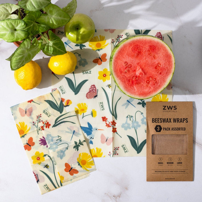 ZeroWasteStore.com Beeswax Wraps Food Wraps Lavender Pollinators / 3-Pack Assorted + Bread Wrap,Pollinators / 3-Pack Assorted