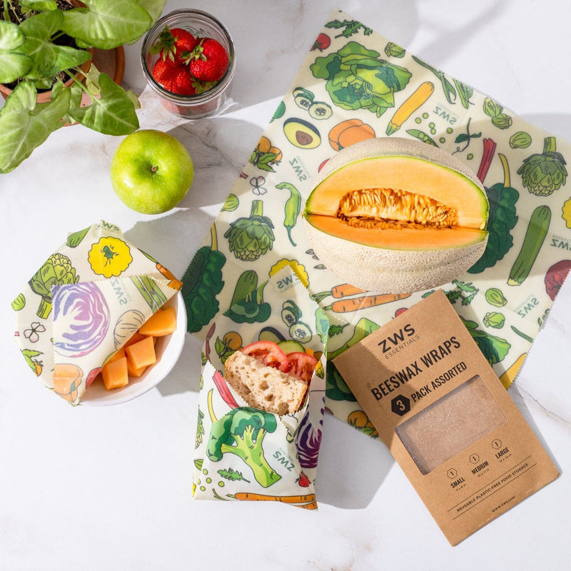 ZeroWasteStore.com Beeswax Wraps Food Wraps Lavender Veggies / 3-Pack Assorted + Bread Wrap,Veggies / 3-Pack Assorted,Veggies / 3-Pack Medium