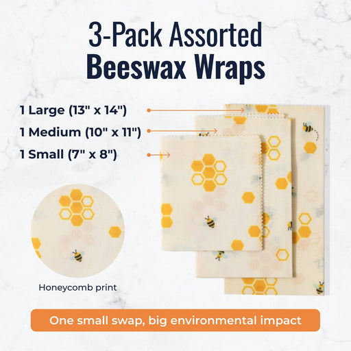 ZeroWasteStore.com Beeswax Wraps Food Wraps White Smoke Honeycomb / 3-Pack Assorted + Bread Wrap,Honeycomb / 3-Pack Assorted,Honeycomb / 3-Pack Medium,Honeycomb / 3-Pack Large,Honeycomb / Bread Wrap,Pollinators / 3-Pack Assorted + Bread Wrap,Pollinators / 3-Pack Assorted,Pollinators / 3-Pack Medium,Pollinators