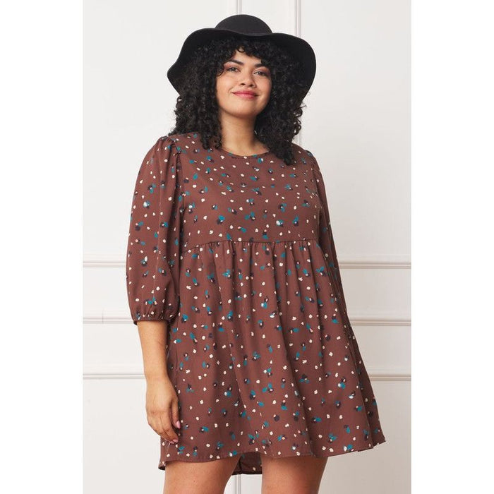 Abstract Polka Dot Bishop Sleeve Mini Dress