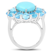 Bids.com 9.50 Carat Genuine Turquoise and Swiss Blue Topaz .925 Sterling Silver Ring Rings