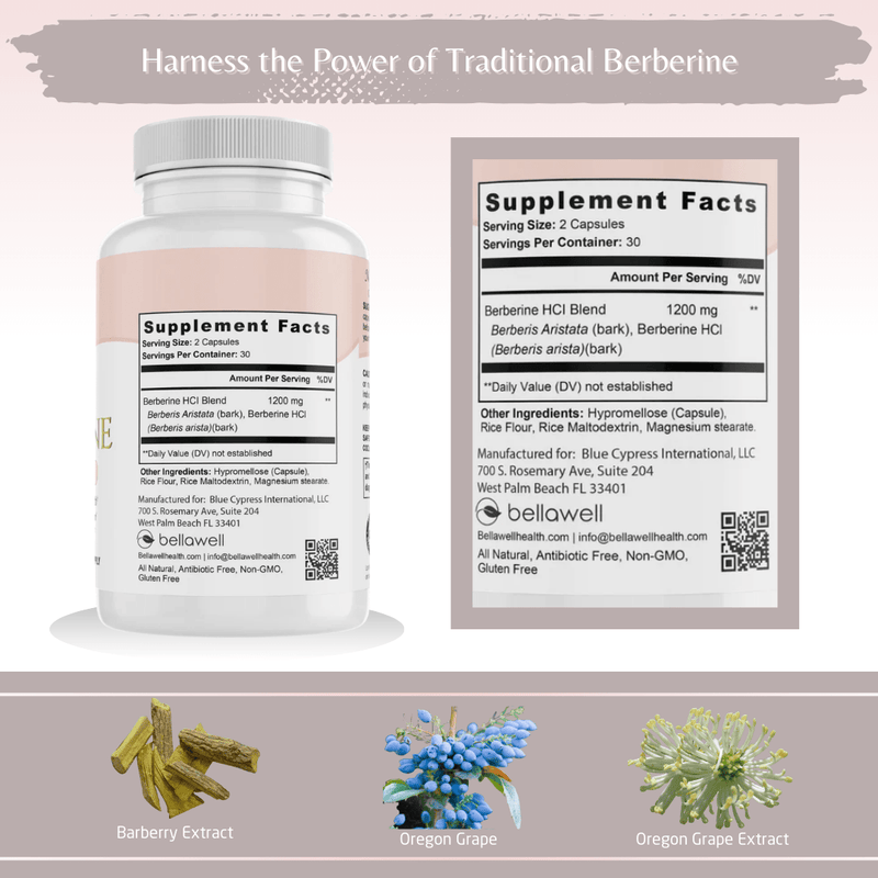 Bellawell Health Berberine - Harness the Power of Nature by Bellawell Capsules Dark Gray