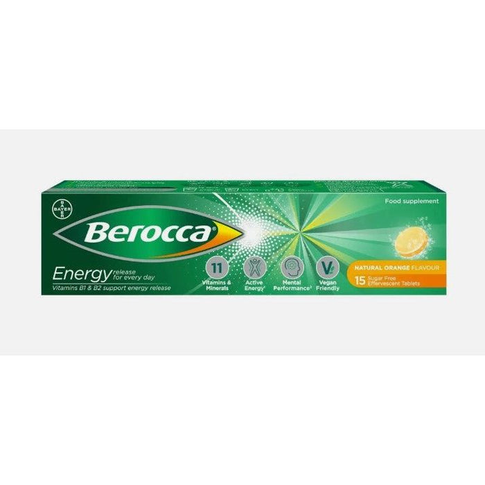 Berocca Energy Natural Orange Supplement Sugar Free Effervescent Tablets 15 Ct