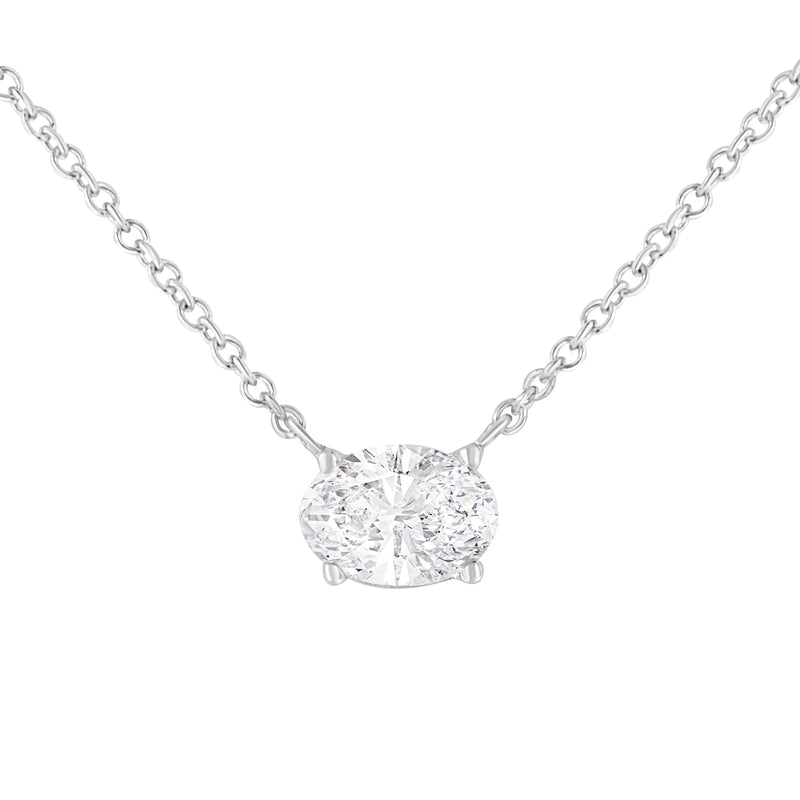 Bids.com IGI Certified 10K White Gold 1/2 cttw Lab Grown Oval Shape Solitaire Diamond East West 18" Pendant Necklace (E-F Color, VS1-VS2 Clarity) Necklaces
