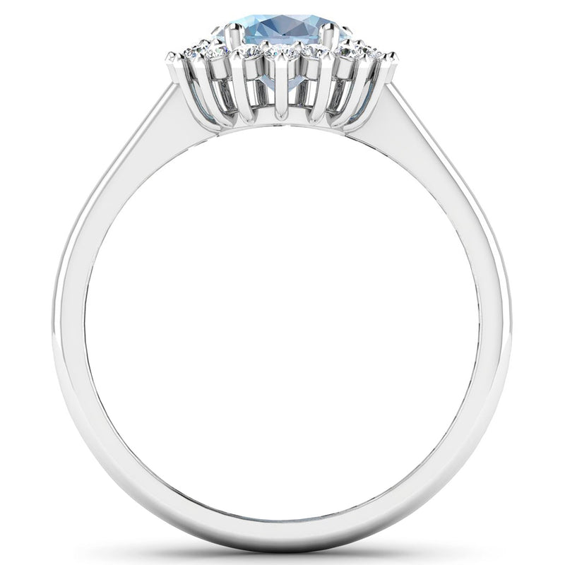 Bids.com 1.62 Carat Genuine Aquamarine and White Diamond 14K White Gold Ring Rings