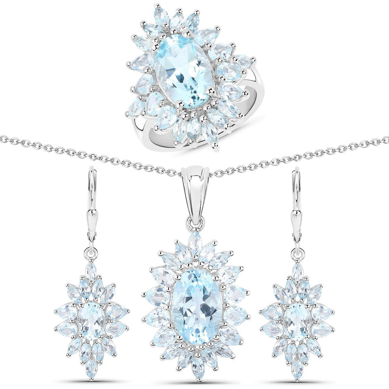 Bids.com 19.18 Carat Genuine Blue Topaz .925 Sterling Silver 3 Piece Jewelry Set (Ring, Earrings, and Pendant w/ Chain) Jewelry Sets