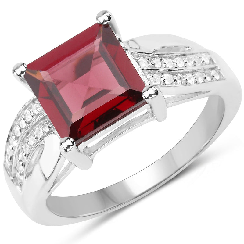 Bids.com 2.99 Carat Genuine Garnet and White Topaz .925 Sterling Silver Ring Rings