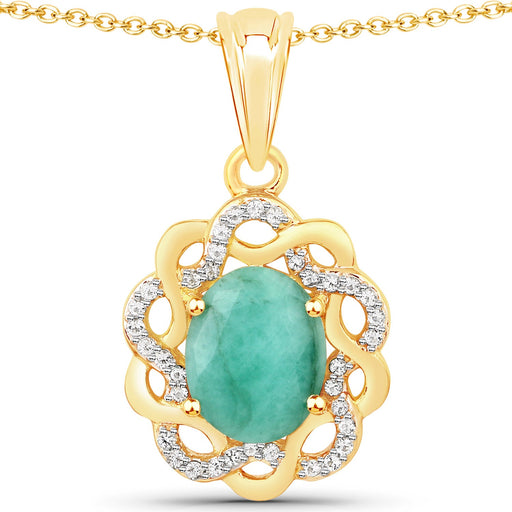 Bids.com 2.78 Carat Genuine Emerald and White Topaz .925 Sterling Silver Pendant Pendants