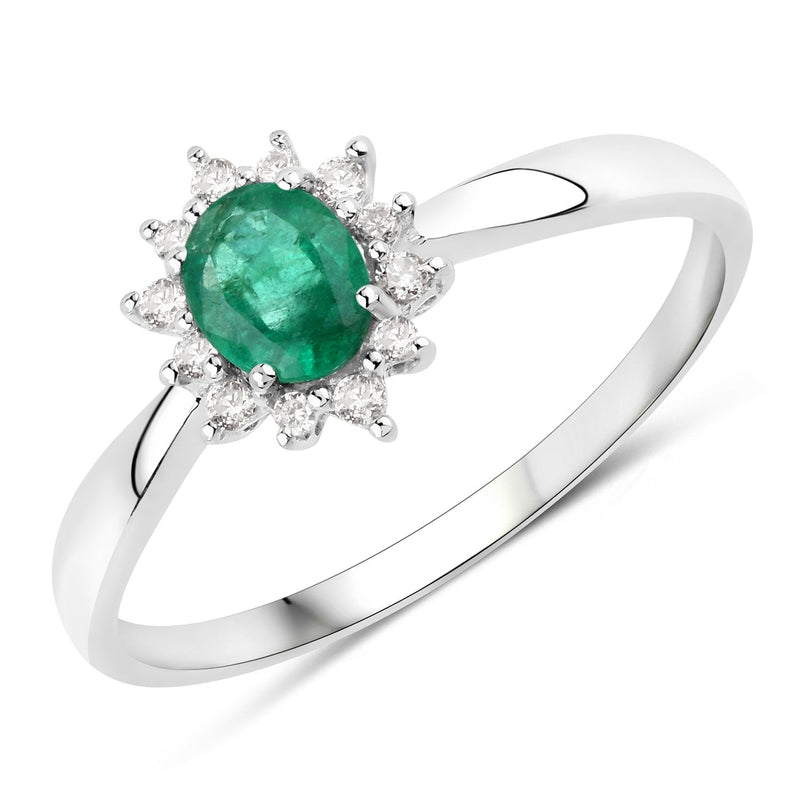 Bids.com 0.40 Carat Genuine Zambian Emerald and White Diamond 14K White Gold Ring Rings