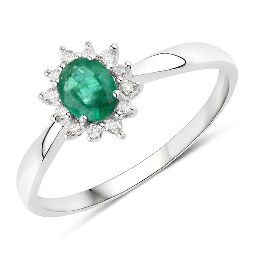Bids.com 0.40 Carat Genuine Zambian Emerald and White Diamond 14K White Gold Ring Rings