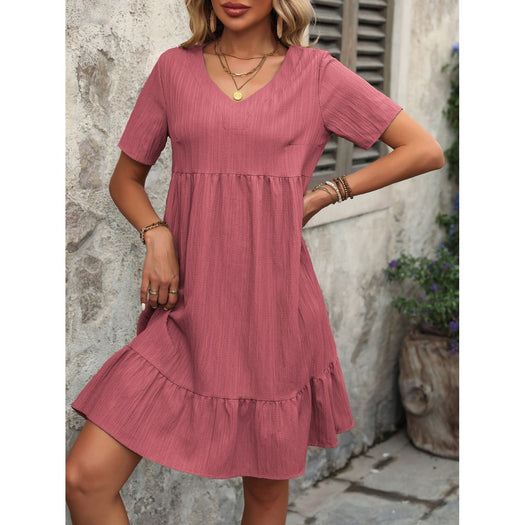 V-Neck Short Sleeve Mini Dress