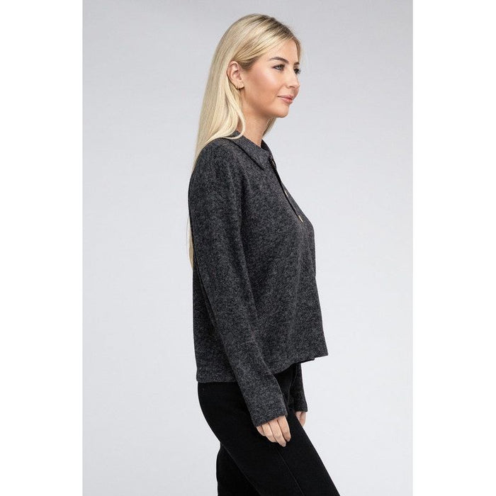 Brushed Melange Hacci Collared Sweater