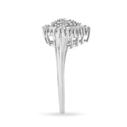 Bids.com 10K White Gold 1/2 Cttw Round & Baguette Cut Diamond Pear Shaped Domed PavÃ© Cluster with Halo Cocktail Ring (H-I Color, SI1-SI2 Clarity) - Size 5 Rings