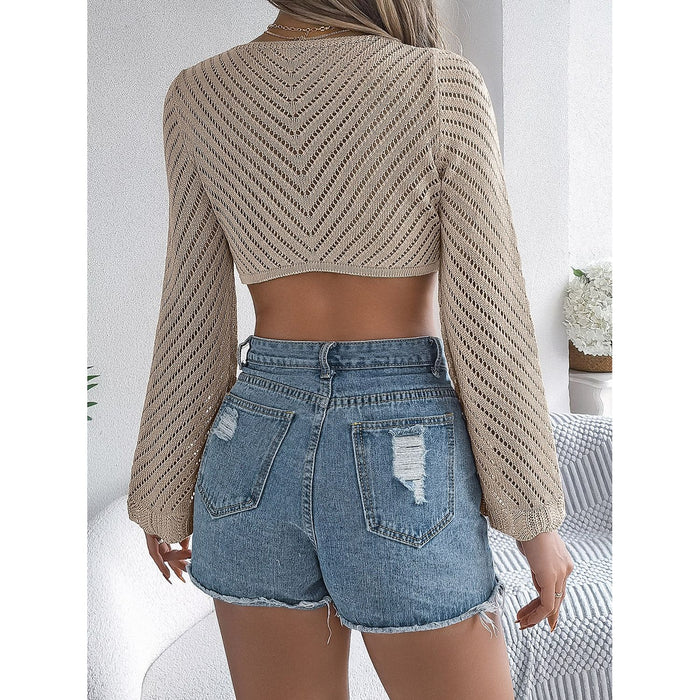 Tied Long Sleeve Knit Cover Up