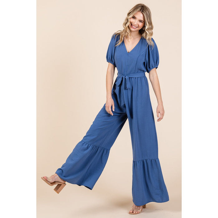 GeeGee V-Neck Belted Wide Leg Jumpsuit