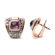 Bids.com 18K Rose Gold 1 1/2 Cttw Round Diamond and 7mm Cushion Cut Purple Amethyst Gemstone Geometrical Statement Stud Earrings (Brown and G-H Color, SI1-SI2 Clarity) Earrings