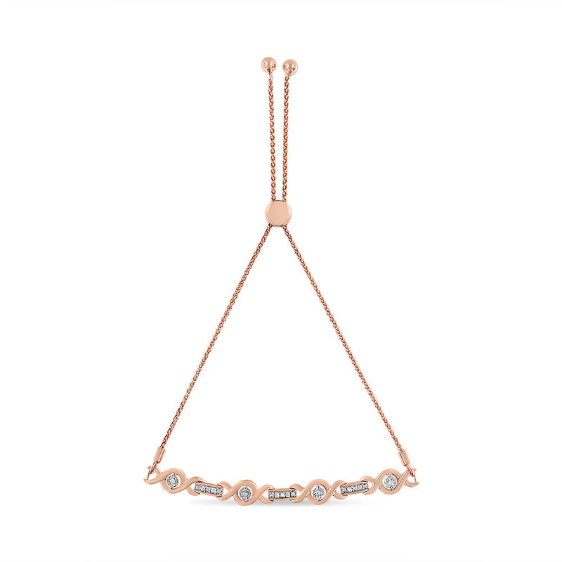 Bids.com 14K Yellow Gold Plated .925 Sterling Silver Channel Set Diamond Accent Twist 4â€-10â€ Adjustable Bolo Bracelet (I-J Color, I3 Clarity) Bracelets