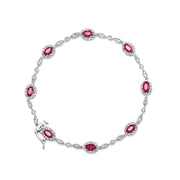 Bids.com 10K White Gold 4.5mm x 3mm Oval Ruby and Diamond Link Bracelet (H-I Color, SI1-SI2 Clarity)  - Size 7" Bracelets