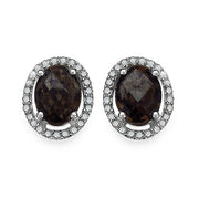 Bids.com 2.39 Carat Genuine White Diamond & Smoky Quartz .925 Sterling Silver Earrings Earrings