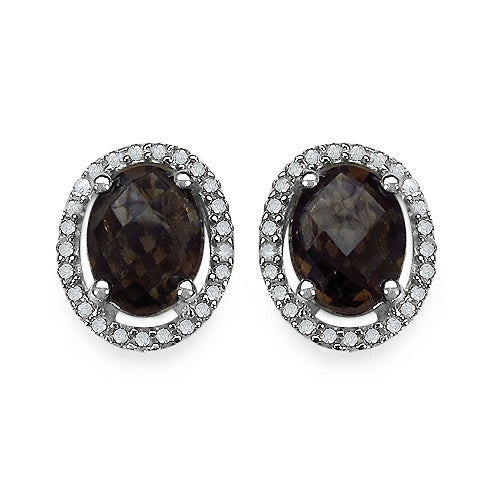 Bids.com 2.39 Carat Genuine White Diamond & Smoky Quartz .925 Sterling Silver Earrings Earrings