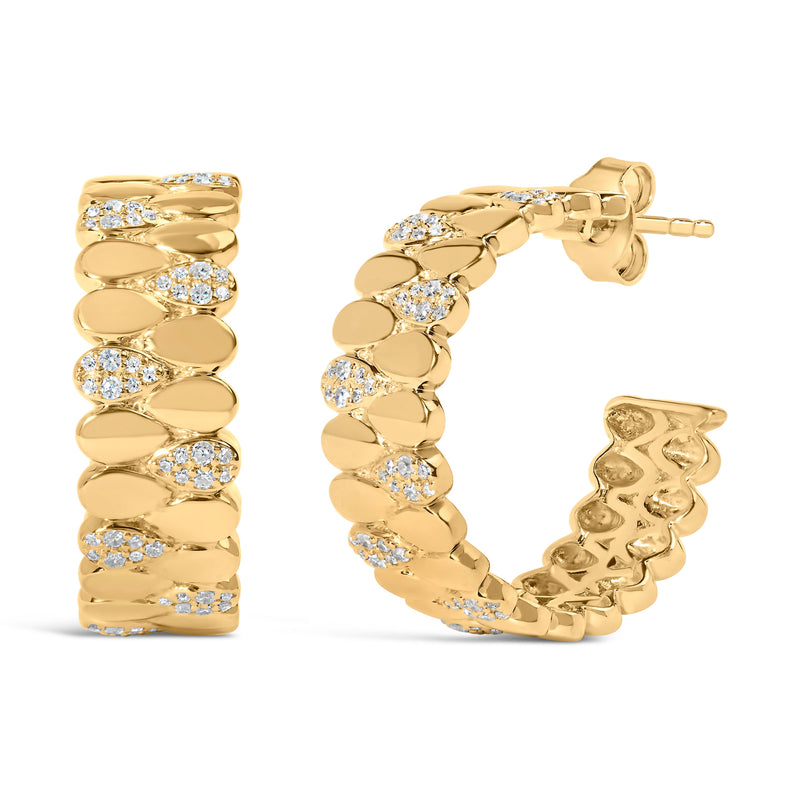 Bids.com 14K Yellow Gold Plated .925 Sterling Silver 3/8 Cttw Diamond Pave Pear Link J Hoop Earrings (H-I Color, I1-I2 Clarity) Earrings