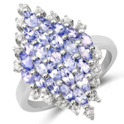 Bids.com 2.40 Carat Genuine Tanzanite and White Topaz .925 Sterling Silver Ring Rings