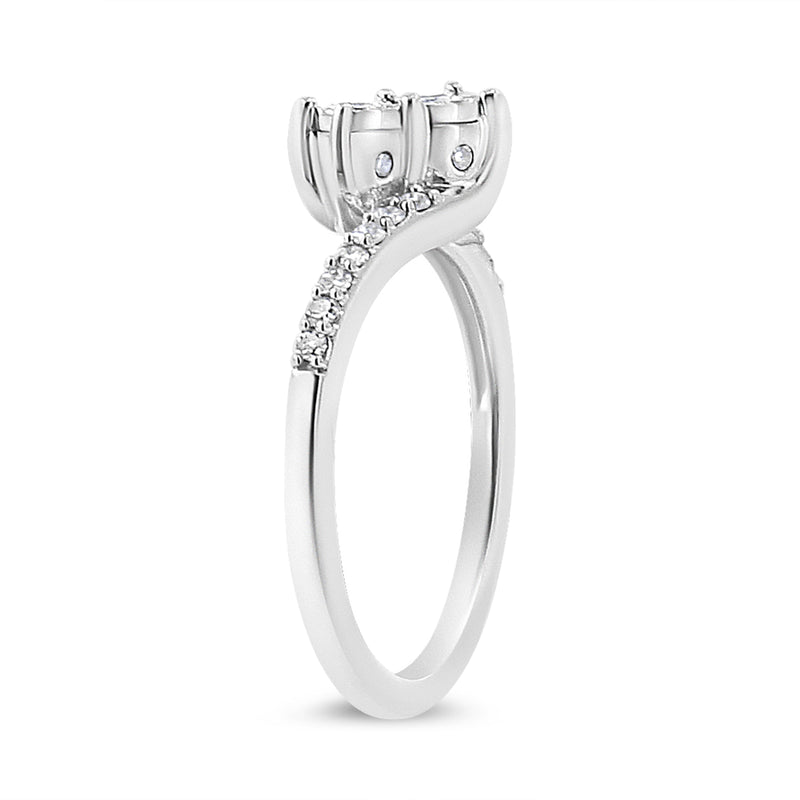 Bids.com 10K White Gold 1/4 Cttw Miracle Set Round Cut Diamond Two-Stone Ring (H-I Color, I2 Clarity) - Size 7 Rings