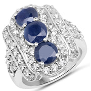 Bids.com 4.85 Carat Genuine Blue Sapphire and White Topaz .925 Sterling Silver Ring Rings