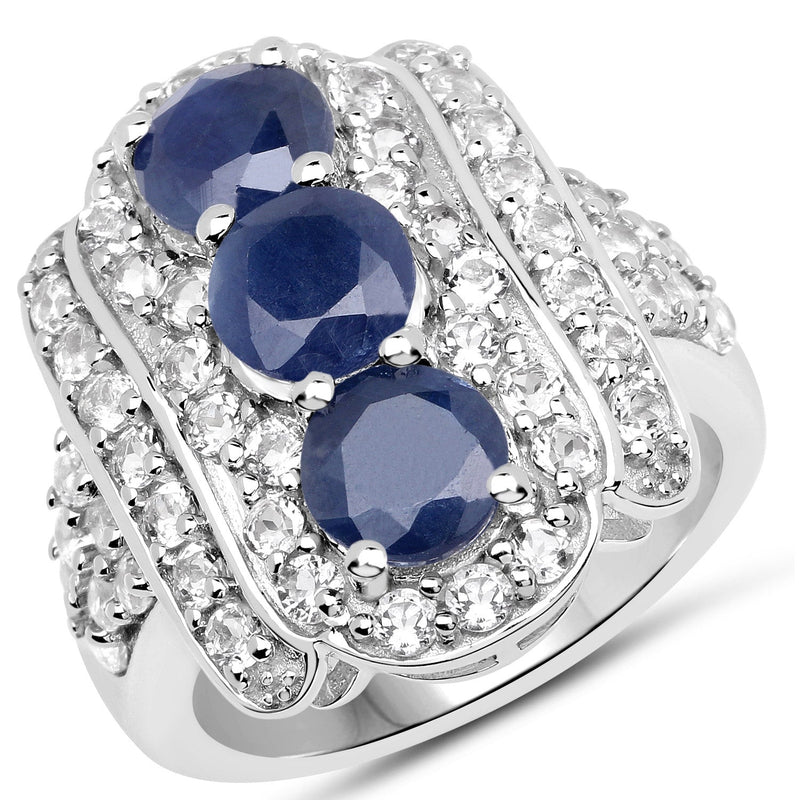 Bids.com 4.85 Carat Genuine Blue Sapphire and White Topaz .925 Sterling Silver Ring Rings