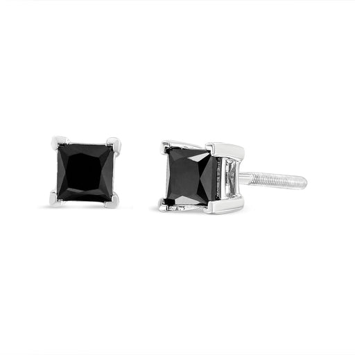 Bids.com .925 Sterling Silver 4.00 Cttw Princess-Cut Square Black Diamond Classic 4-Prong Stud Earrings with Screw Backs Earrings