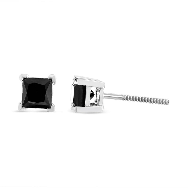 Bids.com 14K White Gold 4.00 Cttw Princess-Cut Treated Black Diamond Classic 4-Prong Stud Earrings with Screw Backs (Fancy Color-Enhanced, I2-I3 Clarity) Earrings