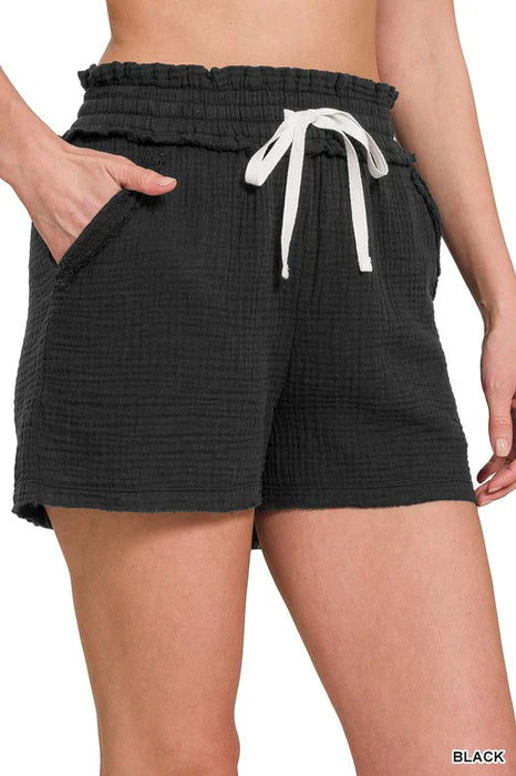 Zenana Double Elasticband Drawstring Waist Shorts