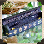 WhiteWitchParlour.com CHAKRA SYMBOLS BLACK COFFIN BOX. Wooden Incense Burner for Incense Stick & Cone Holder. Tools & Accessories