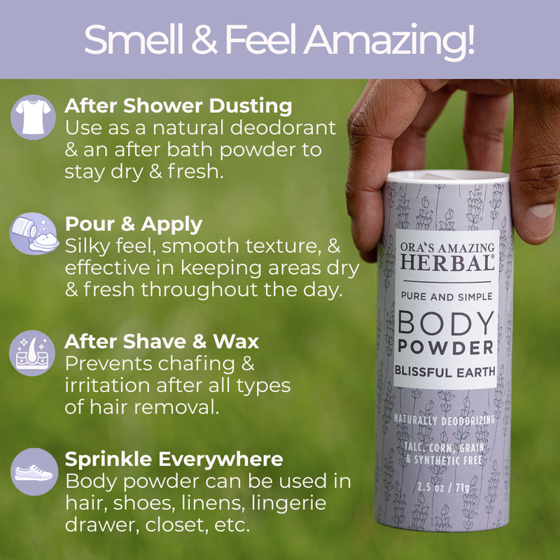 Ora's Amazing Herbal Talc Free Body Powder, Blissful Earth Lavender Scent Body Powder
