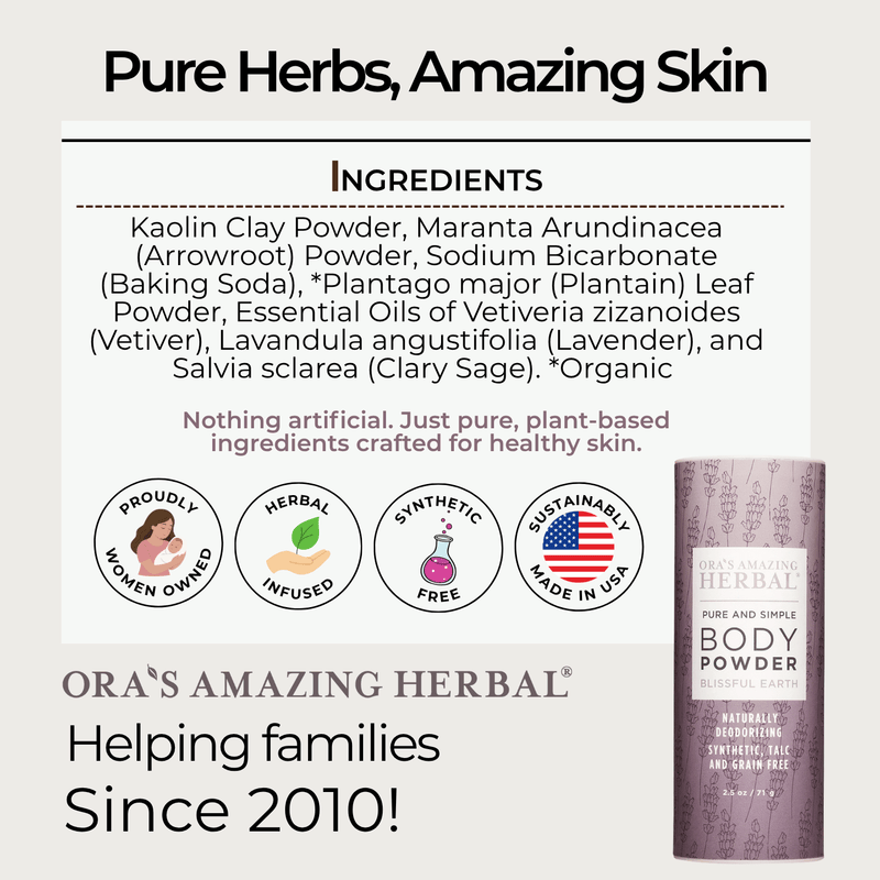 Ora's Amazing Herbal Talc Free Body Powder, Blissful Earth Lavender Scent Body Powder