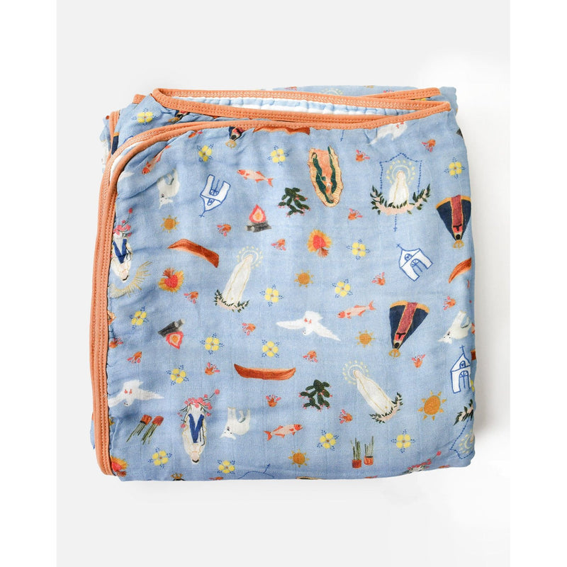 Be A Heart Blue Marian Deluxe Muslin Baby Blanket Quilt Swaddling & Receiving Blankets