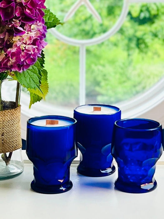 Cobalt Georgian Pattern Glass Tumbler Candles