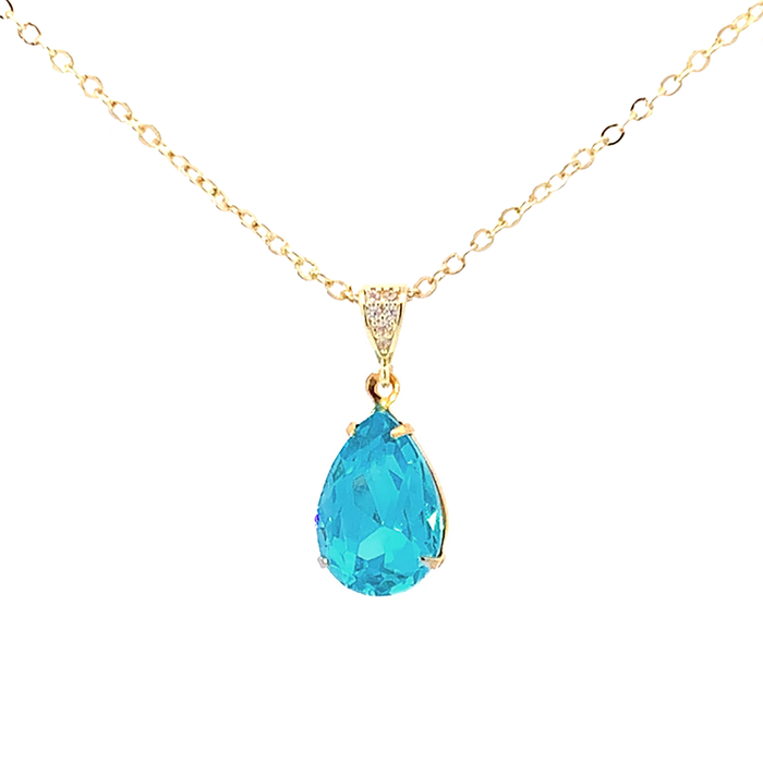 Blue Zircon Crystal Teardrop Necklace