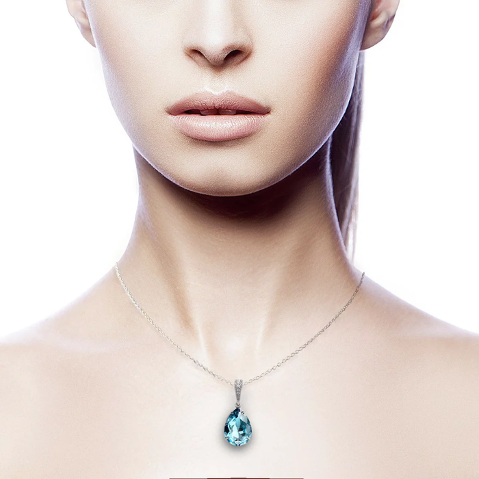 Blue Zircon Crystal Teardrop Necklace