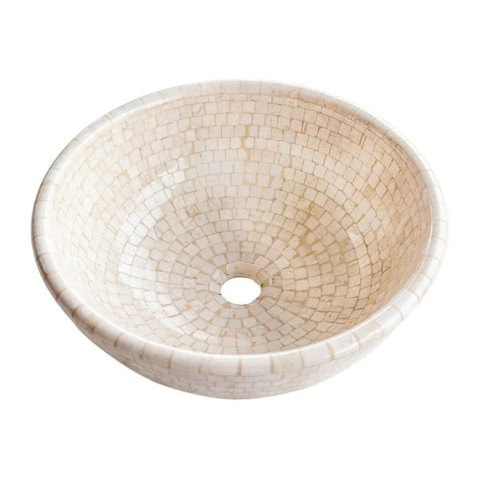 Botticino Marble Mosaic Natural Stone Round Above Vanity Vessel Sink Semi-polished (D)16" (H)6"