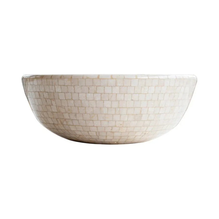 Botticino Marble Mosaic Natural Stone Round Above Vanity Vessel Sink Semi-polished (D)16" (H)6"