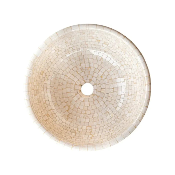 Botticino Marble Mosaic Natural Stone Round Above Vanity Vessel Sink Semi-polished (D)16" (H)6"