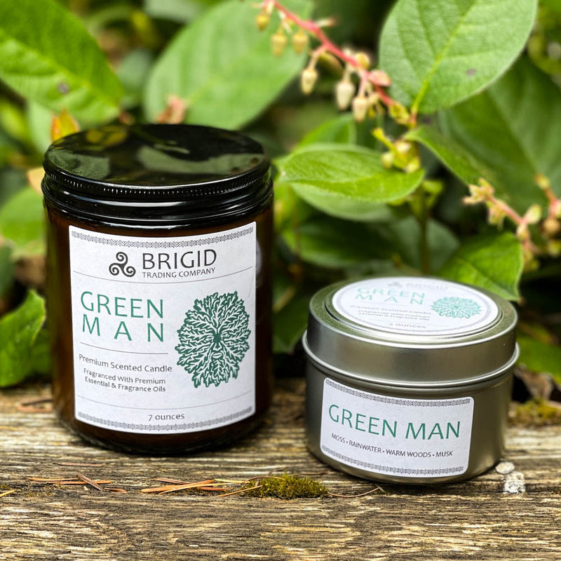 Brigid Trading Company Green Man Soy Wax Candle - Moss, Rainwater, Old Growth Forests, and White Musk Premium Scented Candle