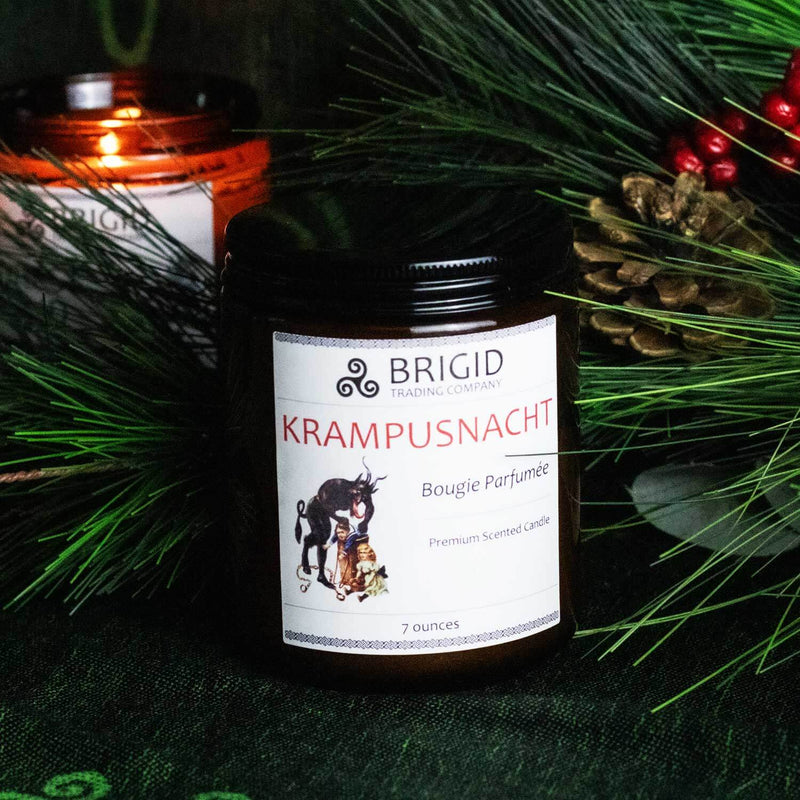 Brigid Trading Company Krampusnacht Soy Wax Candle - Merlot Wine, Autumn Spices, Citrus, Figs, and Bonfire Smoke Premium Scented Candle