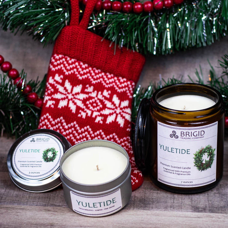 Brigid Trading Company Yuletide Soy Wax Candle - Juniper, Christmas Wreaths, Pine Trees, and Bonfire Smoke Premium Scented Candle