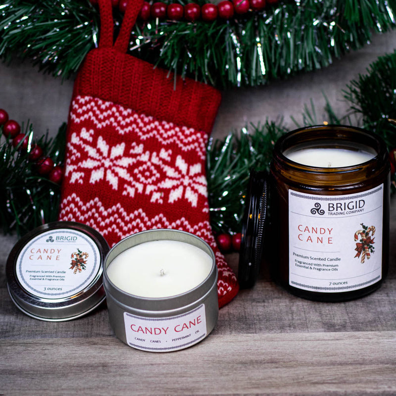 Brigid Trading Company Candy Cane Soy Wax Candle - Peppermint and Candy Canes Premium Scented Candle