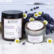 Brigid Trading Company Lavender Chamomile Soy Wax Candle - Lavender and Chamomile Premium Scented Candle Lavender 7oz amber jar,3oz pewter tin