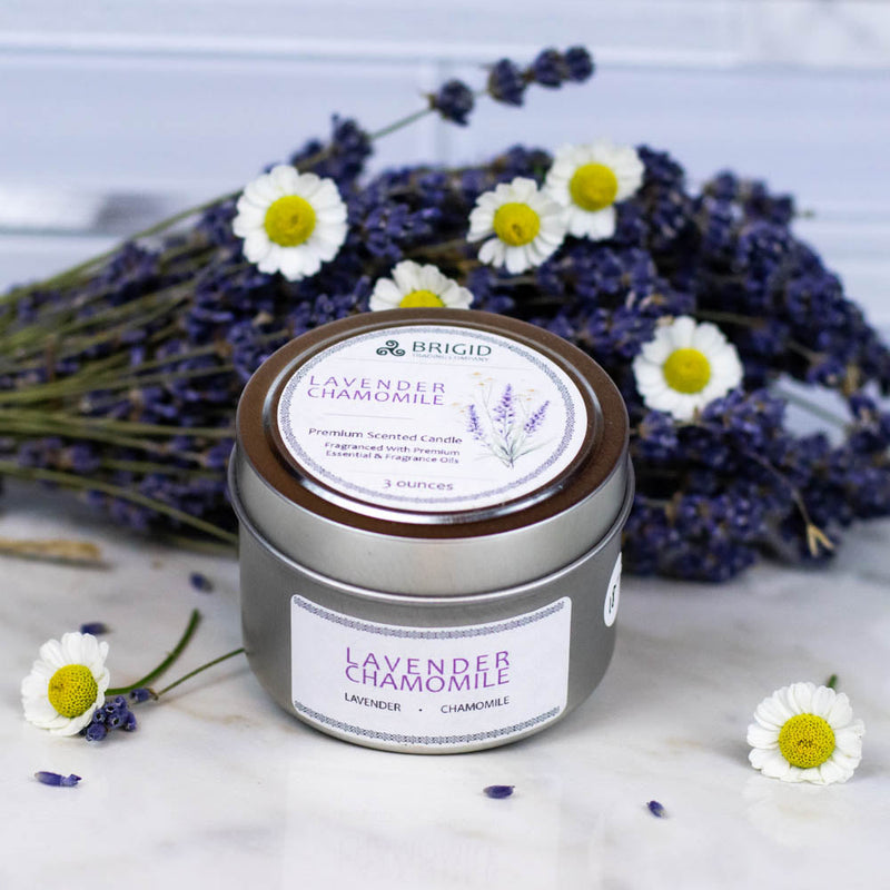 Brigid Trading Company Lavender Chamomile Soy Wax Candle - Lavender and Chamomile Premium Scented Candle Lavender 3oz pewter tin